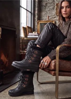 Vintage: Sorel ™ ✪ Alpine Felt Lined Wool Trim Leather Lug Sole Boots ✪ Black 7M thumbnail 1