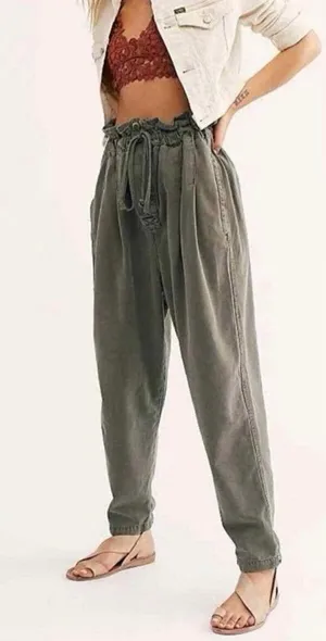 🌿Free People Margate High Rise Paperbag Trouser Pants Olive XS🌿‎ thumbnail 1