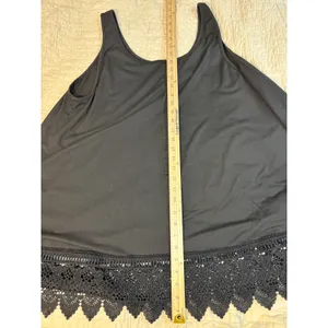 Black Sleeveless Tank Top with Crochet Lace Trim Hem Stretch Blend plus size thumbnail 4