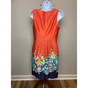Spense Dress Size 6 Orange Cotton Blend Sleeveless Square Neck Midi Floral Hem thumbnail 2
