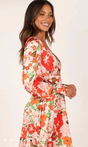 Petal and Pup Tanaya Puff Sleeve Skater Skirt Mini Dress - Orange thumbnail 5
