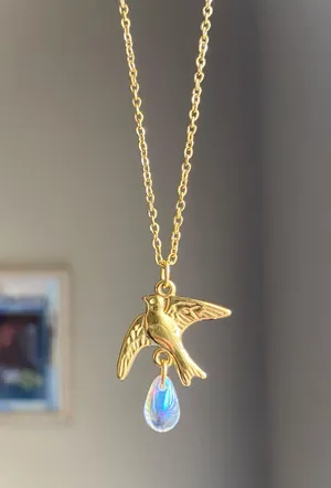 Handmade gold stainless bird cute retro vintage chic style dangle earrings 🕊️🩵 thumbnail 1