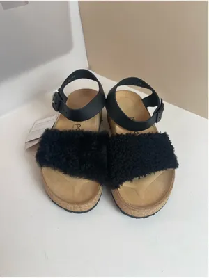 NWT Papillio by Birkenstock Black Shearling Platform Wedge Sandals Size 39 / 8 thumbnail 2