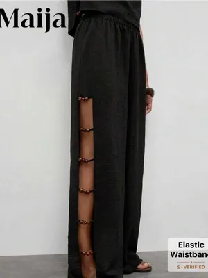 🦓🦓🦓BOGOHO🦓🦓🦓Black Sleeveless Wide-Leg Jumpsuit with Side Beaded Accents-12 thumbnail 7