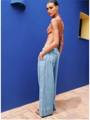 Zara Z1975 High Waisted Wide Leg Jeans With Darts 2 Blue Boho Baggy Minimal Chic thumbnail 7