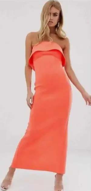 ASOS Orange Strapless Maxi Dress thumbnail 1