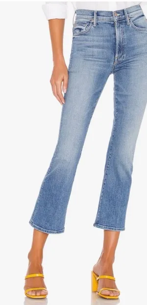 Mother denim the insider cropped a side of beans blue straight leg jeans sz 27 thumbnail 1