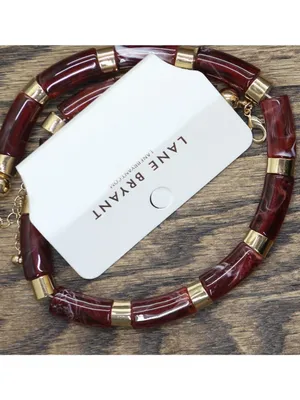 NWT Lane Bryant Bead Marble Stone Chunky Collar Necklace Red / Gold 18" + 3" thumbnail 2