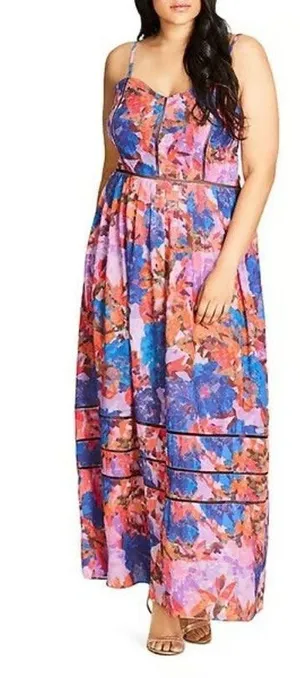 [City Chic] Blue Purple Abstract Floral Print Stained Glass Maxi Dress Sz 20 / L thumbnail 1