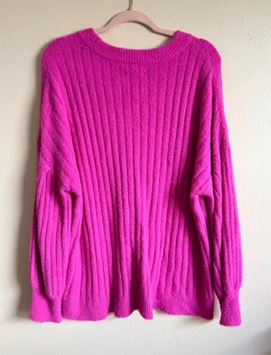 Aerie‎ Soft Buttercream Ribbed Knit Oversized Sweater Cosmic Pink Size S thumbnail 1