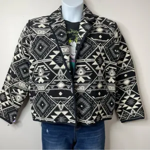 New Identity Y2K 90s black southwestern Cowichan tapestry blanket crop jacket M thumbnail 6