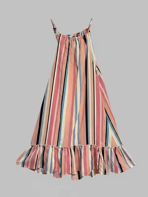 Listicle Pink, Blue & Cream Striped Ruffle-Hem Sundress thumbnail 2