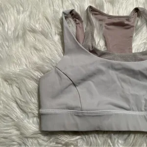 Lululemon Women's Size 8 Glide and Stride Bra Light Gray Mauve Mesh Polka Dots thumbnail 2