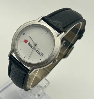 Momentum White Dial Black Leather Minimalist Watch Working New Battery thumbnail 1