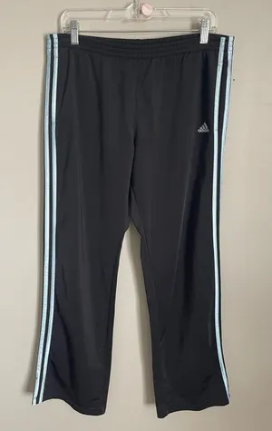 ADIDAS Black Track Pants with Light Blue Stripes Sz S thumbnail 1