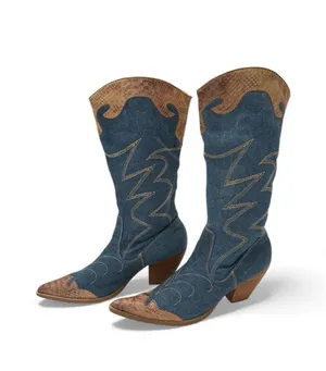 Dollhouse Blue and Brown Denim Heeled Boots thumbnail 2