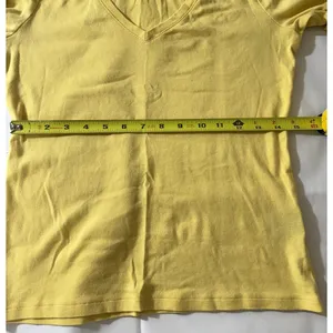 LRL Very Sexy Low‎ Cut V-Neck Cleavage Baby Yellow Slimming Cuff Sleeve TEE -S thumbnail 6
