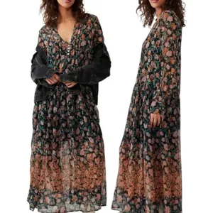 Free People See It Through Maxi Dress in Black Combo Large Floral Prairie Boho thumbnail 11
