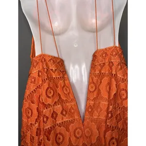 Free People Dress Womens 4 Orange Lace Halter Fit & Flare Short Boho Sundress thumbnail 9