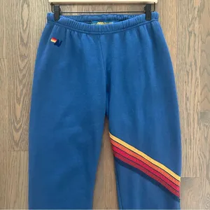 Aviator Nation Stripe Sweatpants in Ocean Blue with Red, Orange, Yellow Large thumbnail 7