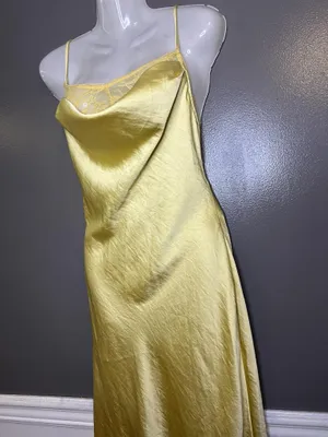 Cider Dress Womens Medium Yellow Satin Lace Cowl Neck Backless Slip Maxi thumbnail 7