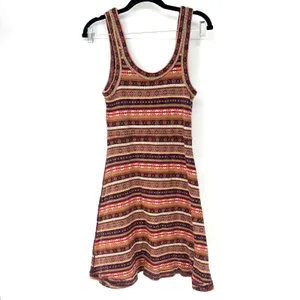 Free People Fair Isle Sweater Tank Dress Burgundy Multicolor Women's Medium thumbnail 2