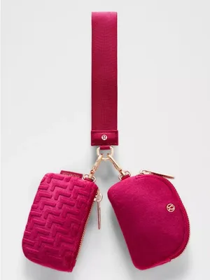 Lululemon NWT Dual Pouch Wristlet Keychain Strap L Monogram Velvet Pink thumbnail 1