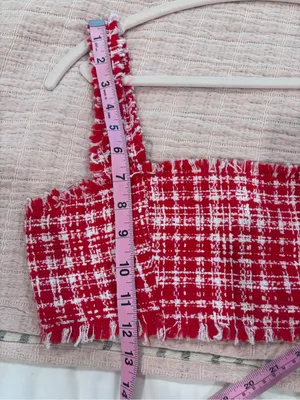 Self Portrait Red & White Boucle Square-Neck Crop Top size 6 thumbnail 5