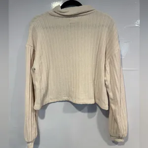 Cream rolled turtleneck Altar'd State soft crop‎ long sleeve sweater thumbnail 3