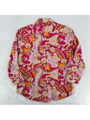 Lauren Ralph Lauren Hot Pink Lime Green Paisley Top Preppy Dopamine Y2K Medium thumbnail 5