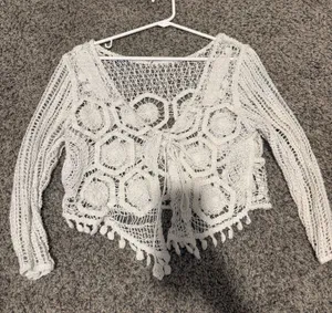 Vintage 70’s White Crochet Open Front Cardigan thumbnail 2