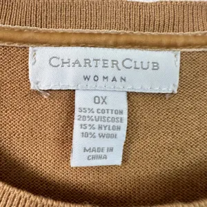 Charter Club Woman 0X Camel Brown Cable Knit Crew Neck Sweater Long Sleeve Top thumbnail 4