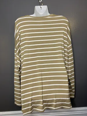 Gap Shirt Womens XXL Beige White Stripe Crew Neck Long Sleeve Jersey Top thumbnail 6