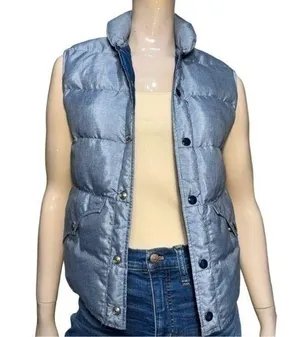 Miller Vintage Women’s Size XS Denim Blue Goose Down Snap Up Puffer Vest thumbnail 1