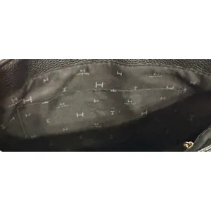 Halston Black Pebbled Faux Leather Crossbody Shoulder Bag Logo Strap Gold Tone thumbnail 7