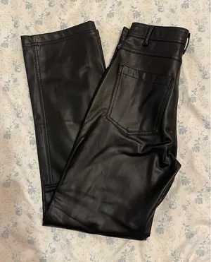 Zara Black Leather Straight Leg Pants thumbnail 1