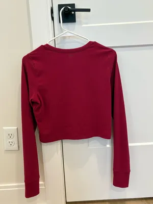 YPB by Abercrombie Women's Long-Sleeve Button Ribbed Top - Burgundy thumbnail 4