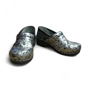 Dansko XP 2.0 Leopard Print Metallic Mule Clogs Silver Black EU 38 Comfort thumbnail 3