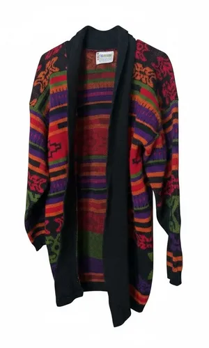 Vintage Hot Cashews‎ Multi Color Geometric Shawl Cardigan Sweater USA Made thumbnail 1