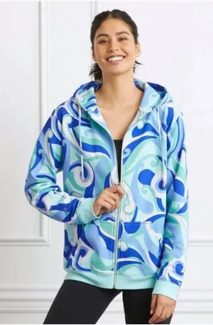 Hill House The Allie Zip-Up Jacket in Ocean Kaleidoscope Print Size S thumbnail 1