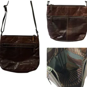 Jack Georges Brown Leather Voyager crossbody hobo bag 12.5 x 11 inch thumbnail 3