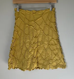 Haystacks Boho Patchwork Midi Skirt Made in Michigan Mustard Yellow Size Small thumbnail 1