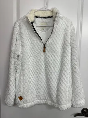 Simply Southern White Plush Sherpa Quarter Zip Pullover Women’s Medium thumbnail 3