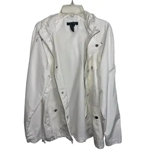Lauren Ralph Lauren White Chore Jacket Rain Coat Medium Pockets Hooded thumbnail 3
