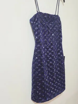 Lulus Shimmering Vibes Lurex Sequin Lace Up Mini Dress - Navy Blue - Size M thumbnail 4