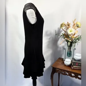 Sandro Paris Black Mesh Shoulder Tiered Ruffle Hem Mini Dress Sz 3 / L 💛 thumbnail 6