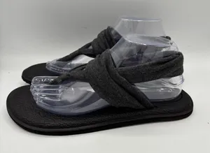 Sanuk Sandals Womens 9Yoga Flat Thong Slingback Black/grayFabric Casual‎ Comfort thumbnail 1