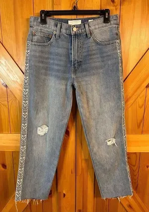 Lucky brand relaxed taper jeans Size 4/27 raw hem side design (4668) thumbnail 1
