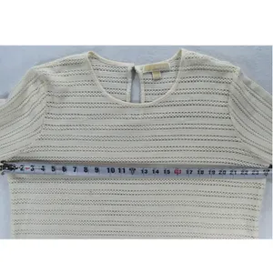 Michael Kors Cream Open Knit Ruffle Cuff Sweater XL Off White Long Sleeve Top thumbnail 7