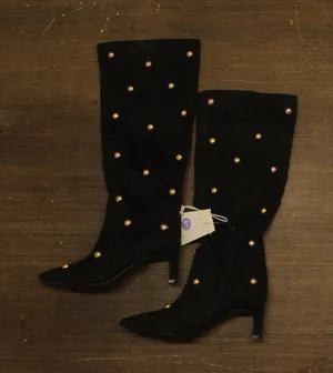 A New Day Womens Justice Boots Faux Suede Studded 94568940 Jet Black / Gold 6.5M thumbnail 1